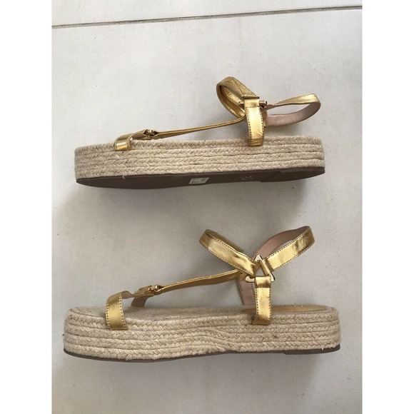 Schutz Sandalia Salto Baixo Jute Gold Metallic Platform Sandals - Picture 11 of 12